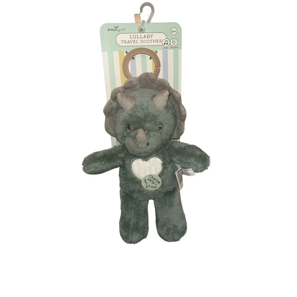 dreamgro Lullaby Travel Soother Triceratops Dinosaur Musical Plush Sage Green 0+